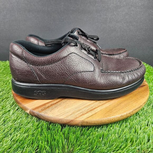 SAS Bout Time Men 10.5 W Burgundy Leather Moc Toe Walking Comfort Oxford Shoes - Picture 1 of 12
